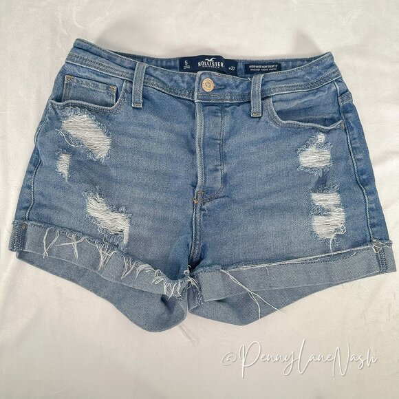 Hollister Pants - Hollister High-Rise Distressed Button Fly 3" Mom Shorts Size 27